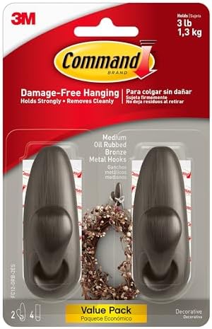 Command Medium Bronze Forever Classic Hooks, 2 Hooks, 4 Strips