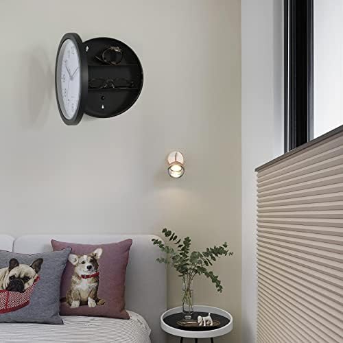 Black Wall Mounted Clock with Door for Storage Secret Interior Compartment, Hidden Safe for Storing Valuables