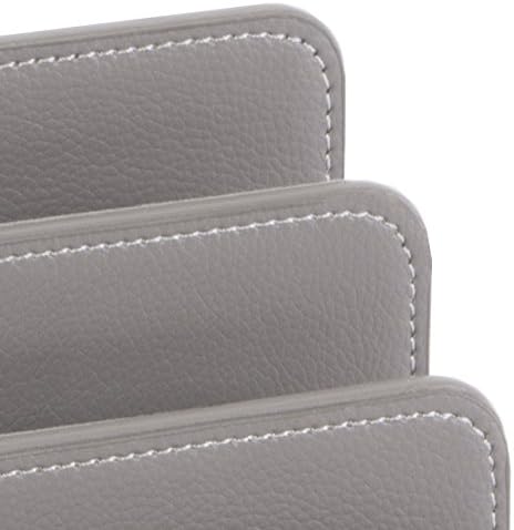 OSCO Faux Leather Mail Sorter & Envelope Organiser – Desk File Storage Stand with Display Slots – Modern Letter Holder Tray Minimalist Home & Office – Grey