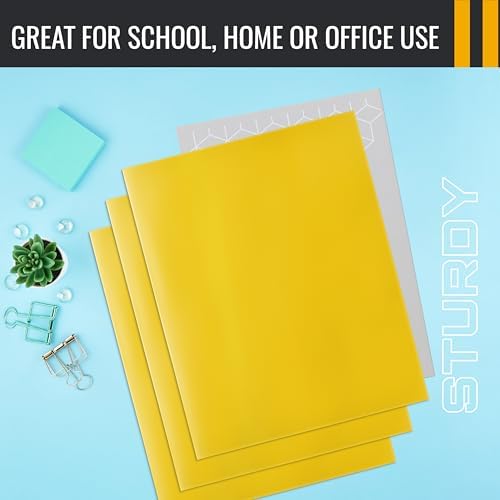 Better Office Products 2 Pocket Glossy Laminated Yellow Paper Folders, Letter Size, 25-Pack, Yellow Paper Portfolios, Box of 25