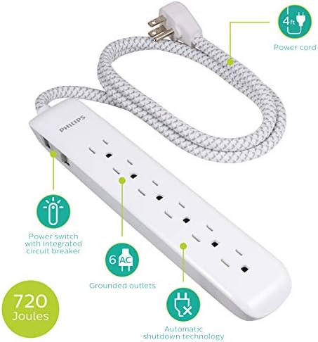 GE Home Electrical GE UltraPro Surge Protector Plug with Alarm, Outlet Extender, Plug Adapter, Appliance, Refrigerator, End of Service, 1080 Joules, Warranty, UL Listed, White, 38124