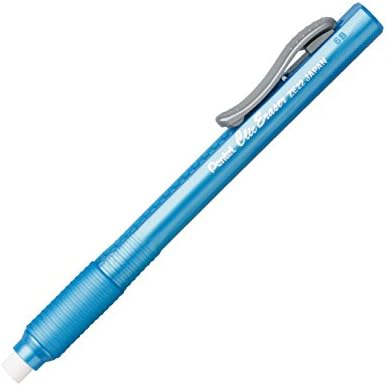 Pentel Clic Eraser Grip, Retractable Eraser, Sky Blue Barrel, Box of 12 (ZE22S)
