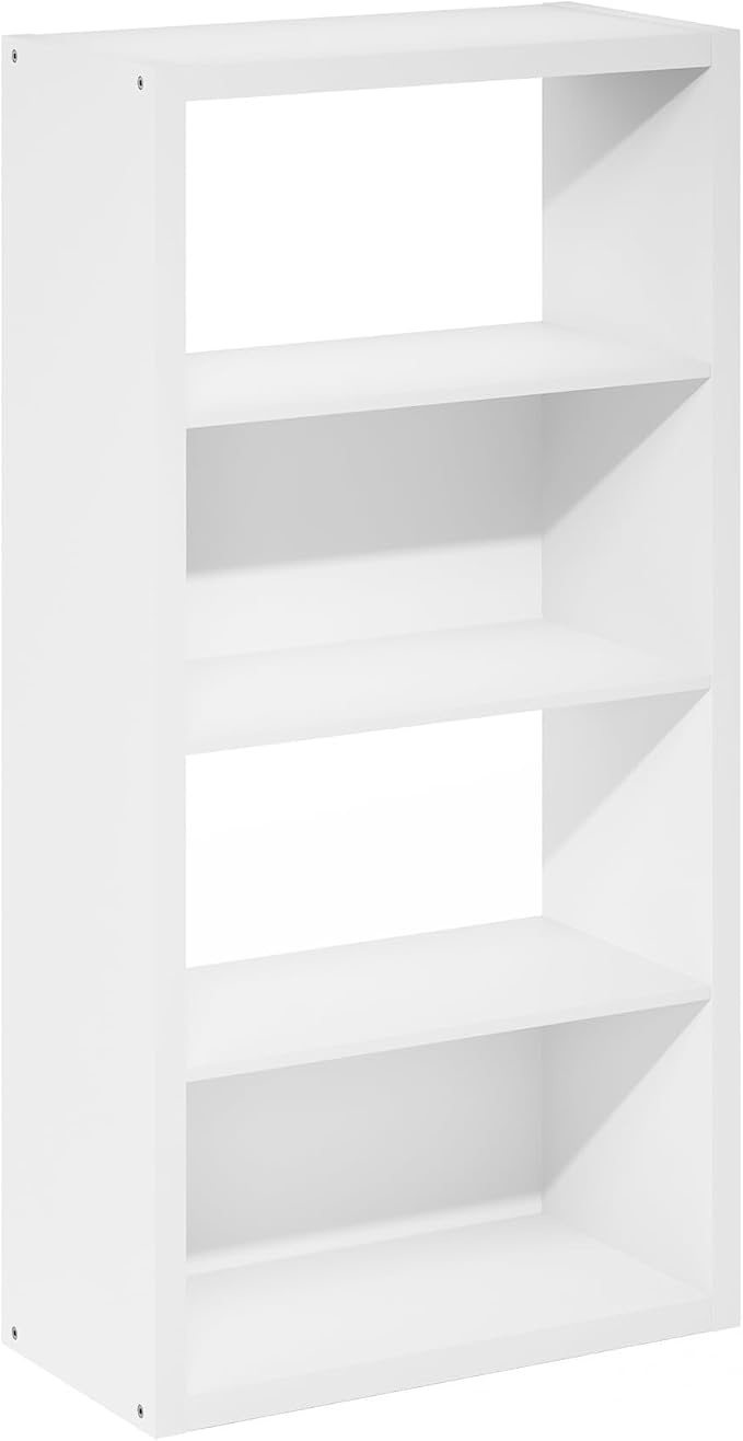 Furinno Viola Book Shelf, 4-Tier Bookshelf, Extra Thick Frame Bookcase with Open Shelf, Open Back Design, 11.3" x 23.2" x 45.4", for Living Room, Bedroom, Home Office, White