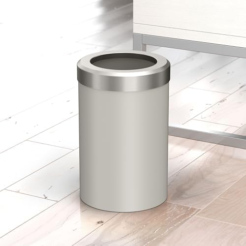 Gatco Small Bathroom Trash Can with Lid, Round 3 Gallon Stainless Steel Wastebasket, Under Sink, Matte Pearl and Satin Nickel, for Bathroom, Bedroom, Office (1931SN)
