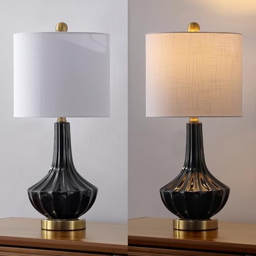 JONATHAN Y Parker Ribbed Ceramic Gourd Nightstand Table Lamp 21.5", Black