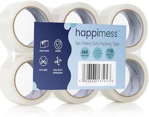 happimess Otto Heavy Duty 2" x 110 Yd Packing Tape, Clear, Set of 6