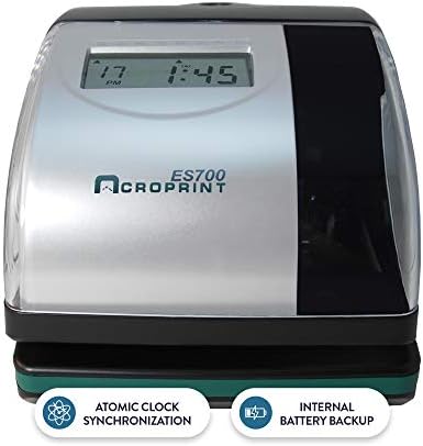 Acroprint Electronic Time Clock Machine – Time Stamp Machine for Employees, Ideal for Small Business, Accommodates Right or Left-Hand Time Cards, Selectable Hour Format