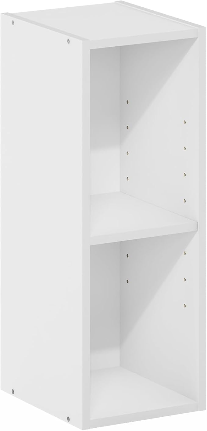 Furinno Fulda Book Shelf, 2-Tier Narrow Bookshelf, Bookcase with 8-in Width Storage Shelf, 9.3 x 7.9 x 21.2, for Living Room, Bedroom, Home Office, White