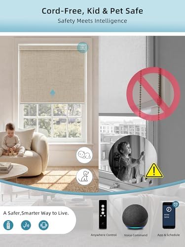 SmartWings Motorized Smart Roller Shades, 100% Blackout Linen Caramel