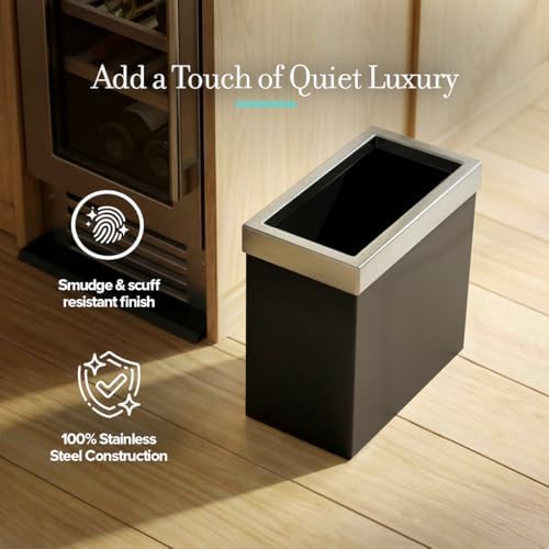 Gatco Small Bathroom Trash Can with Lid, Rectangle 3 Gallon Stainless Steel Wastebasket, Under Sink, Matte Black and Satin Nickel, for Bathroom, Bedroom, Office (1918SN)