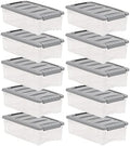 Amazon Basics Plastic Storage Containers with Secure Latching Lids, Stackable Organization Bins, Clear/Grey, 5 Quart, Set of 10