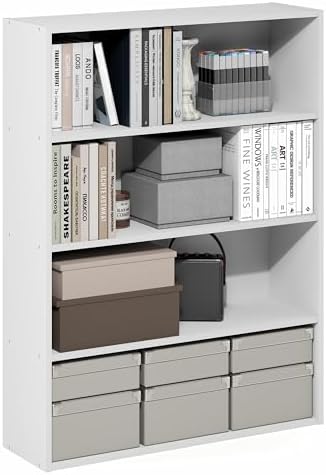 Furinno PASIR Book Shelf, 4-Tier Bookshelf with Open Storage Shelf, Standing Bookcase, 9.3 x 31.3 x 41.8, Easy Assembly, for Home Office, Bedroom, Living Room, White