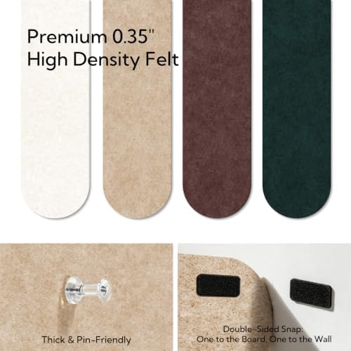 Olanglab Felt Bulletin Board Strips 4-Pack 24"x16" with 50 Pins, Chestnut
