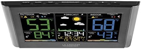 La Crosse Technology Weather Station with Customizable Alerts, Weather Forecast, Temperature, Dew Point, Humidity, Time, Heat Index, Large Display, Adjustable Brightness, Wireless, Black, C85845-INT