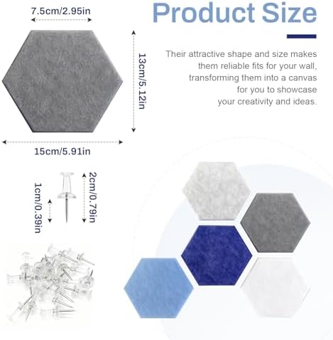 Hexagon Cork Board Tiles 10-Pack - Blue, with Adhesive & Push Pins