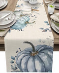 Fall Pumpkin Table Runner Dresser Scarf 18 x 72 Inch White Blue Leaves Rustic Table Runners Non-Slip Heat Resistant Kitchen Dining Table Decor for Autumn Thanksgiving Holidays Indoor Outdoor