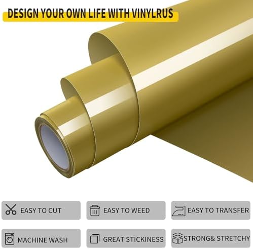 VinylRus Heat Transfer Vinyl, Gold, 12" x 8ft
