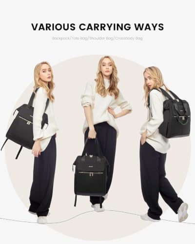 LOVEVOOK Laptop Backpack for Women, 15.6 Inch Work Laptop Bag with USB Port, Fashion Teacher Nurse Backpack Purse, Waterproof Travel Computer Backpack with Organizer Bag, 2PCS, Black