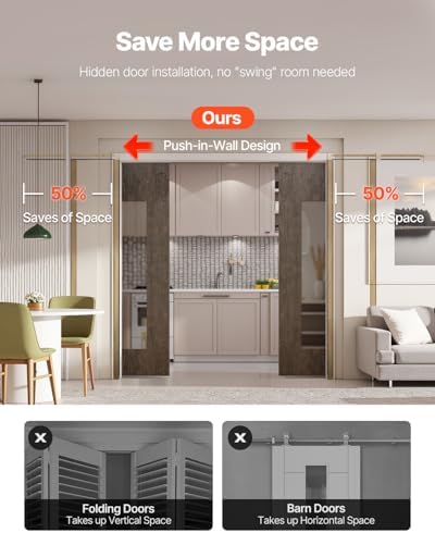 VEVOR Pocket Door Frame Kit, for 48-72 in Wide 80 in High Door, Pocket Door Kit with Two-Way Soft Close Mechanism, Slide Smoothly Quietly, Easy to Install, Wood and Galvanized Steel, for Living Room