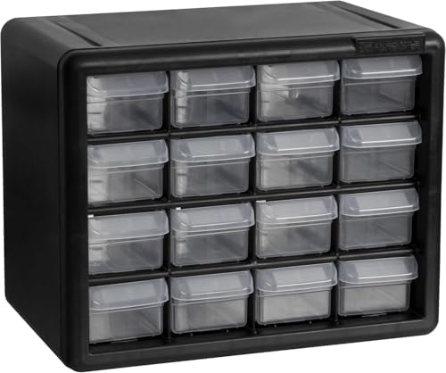 Akro-Mils 16-Drawer Plastic Storage Cabinet, 10.5"W x 6.5"D x 8.5"H, Black