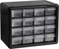 Akro-Mils 16-Drawer Plastic Storage Cabinet, 10.5"W x 6.5"D x 8.5"H, Black