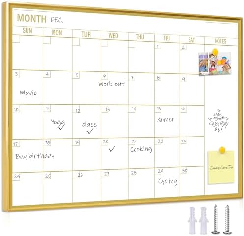 Gold Dry Erase Calendar Whiteboard for wall-20’’x28’’,Portable Aluminum Frame,Magnetic Calendar White Board,Wall Planner Dry Erase Board for Office, Kitchen, School, Home