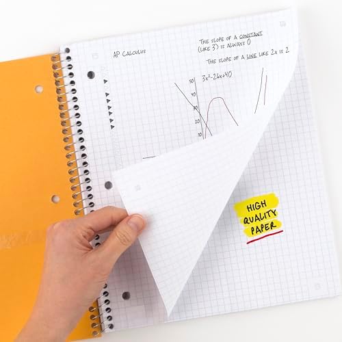 Five Star Spiral Notebook + Study App,1 Subject,Graph Ruled Paper,8-1/2" x 11",100 Sheets,Fights Ink Bleed,Water Resistant Cover,Assorted Colors (73549),6 Count (Pack of 2)