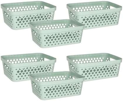 Glad Plastic Storage Basket Set, Value Pack of 6 | Open Storage Bins for Shelves, Bathroom, Pantry, Closet | Nesting Organizer Boxes with Handles, 2 Gallon, Sage
