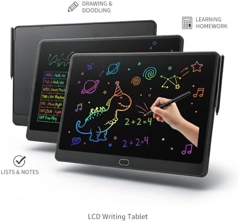16 Inch LCD Writing Tablet for Kids 2 Pack, Large Drawing Board Doodle Pad, Colorful Screen Erasable Sketch Tablet, Travel Toys and Reusable Learning Gift for Boys Girls（Pink & Black
