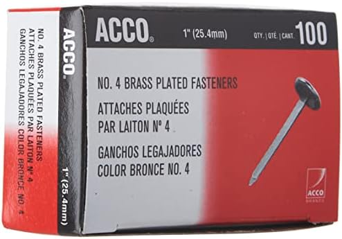 ACCO Brass Paper Fasteners, 1", Plated, 1 Box, 100 Fasteners/Box (71710)