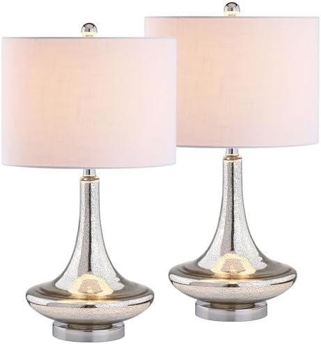 JONATHAN Y Cecile 25.5" Metal Glass Lamp, Mercury Silver/Chrome, Set of 2