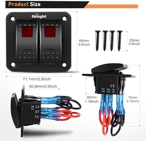 Nilight 2 Gang Rocker Switch Panel SPST On Off 12 Volt Toggle Red