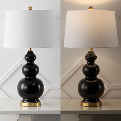 JONATHAN Y Bowen 27.5" Ceramic Triple Gourd Table Lamp, Black/Brass Gold