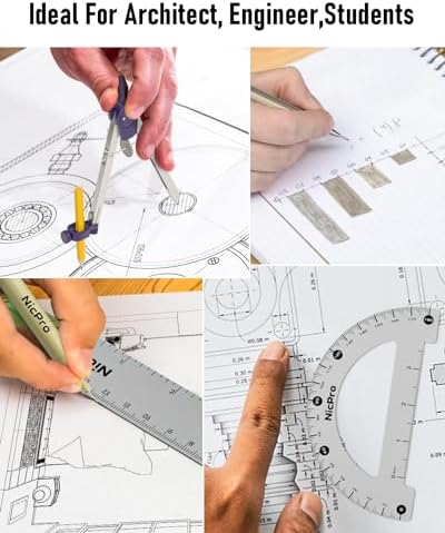 Nicpro 20PCS Professional Geometry Set Drafting Tool Protractor Compass