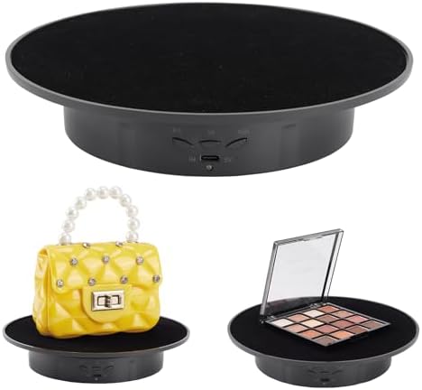 Motorized Rotating Display Stand, 360 Degree Electric Rotating Turntable with Velvet Top, 7.87inch /17.6lbs Load Automatic Mute Lazy Susan for Photography Products Jewelry 3D Model, Black Stand