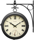 AcuRite 9-Inch Indoor/Outdoor Double-Sided Hanging Clock with 360-Degree Spin Functionality, Iron Metal Frame, Glass Lens, Quartz Crystal Movement, Weatherproof and Premium Thermometer (75140M),Black
