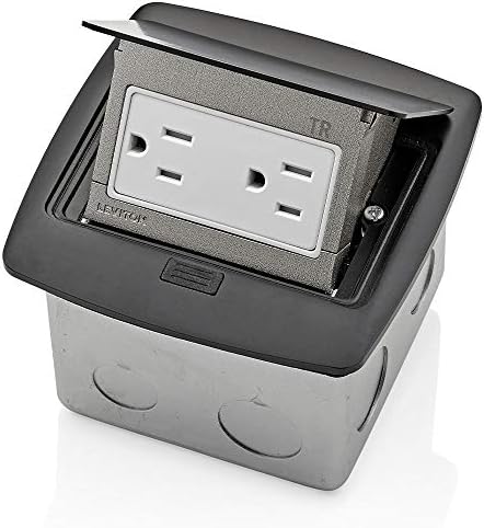 Leviton Pop-Up Floor Box with 15 Amp, Tamper-Resistant Outlet, PFTR1-MB, Black