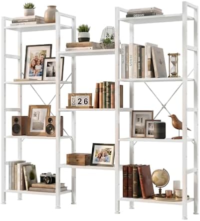 Triple Bookshelf, Free Standing Bookcase with Open Storage Shelves