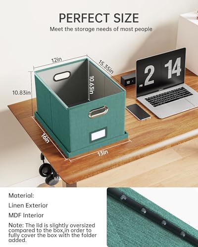 Oterri File Organizer with Lid, File Box, File Cabinet for Letter File Folder Storage, Hanging File Organizer for Office/Decor/Home,Document Organizer, 1 Pack,Forest-Green-Box Only