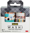 Scotch Washi Tape, Abstract Modern Design, 8 Rolls, Great for Bullet Journaling, Scrapbooking and DIY Décor (C1017-8-P19)