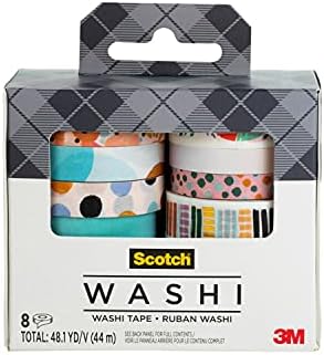 Scotch Washi Tape, Abstract Modern Design, 8 Rolls, Great for Bullet Journaling, Scrapbooking and DIY Décor (C1017-8-P19)