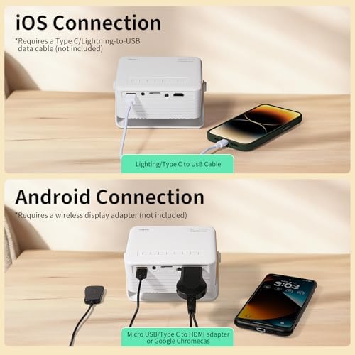 Yoton Y3 Mini Projector, Ultra-Compact 317g, 360° Stand, Auto Keystone