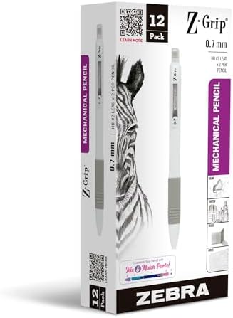 Zebra Pen Z-Grip Mechanical Pencil, 0.7mm #2, White Opaque Barrels, 12-Pack