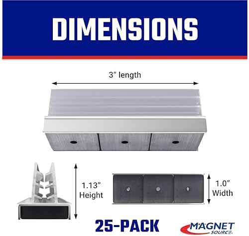 Master Magnetics Magnetic Sign Holder Pack - Magnetic Sign Holders for Door Frames, Metal Shelves, Whiteboards - Powerful Magnet - Retail EZ Grip Holder - 3" L x 1" W x 1.13" H - 25-Pack