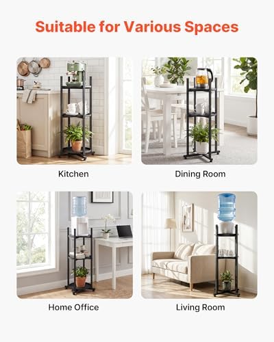 VEVOR Water Dispenser Stand, 5 Gallon Water Jug Stand, Heavy Duty Jug Rack Organizer with Detachable Storage Shelf, Handle, Cross-Shaped Stable Base, for Kitchen, Office, Living Room, Gym, Black