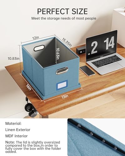 Oterri 2 Pack File Storage Organizer, Filing Box, Portable File Box with Lid, Fit for Letter/Legal File Folder Storage, Document Organizer, Dark-blue