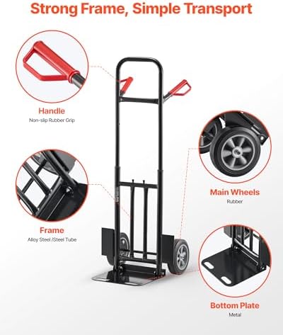VEVOR Hand Truck, 600 lbs Load Capacity, Heavy-Duty Truck Dolly with Wheels