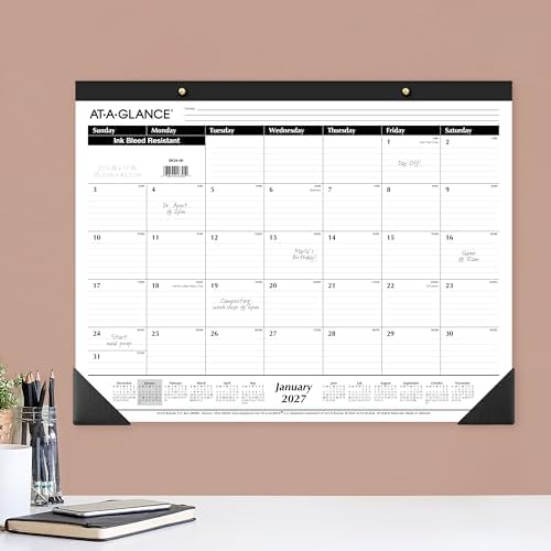 AT-A-GLANCE 2027 Desk Pad Calendar, Monthly Desk Wall Planner, 21.75" x 17", Ruled Blocks (SK240027), White