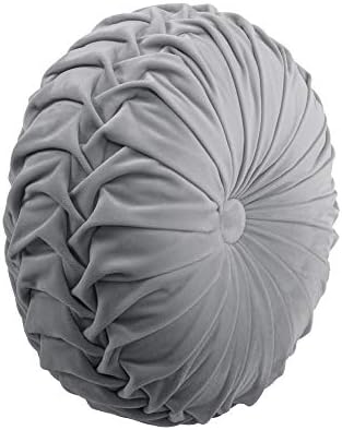 Lush Decor Round Pleated Soft Velvet Decorative Throw Pillow, 1 Count, 15" Diameter, Dark Gray - Plush Round Pillow, Seat Cushion, Decorative Pillows For Bed, Couch, Or Chair