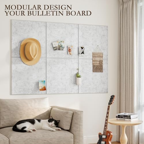 JBER Large Cork Board Alternative 72" x 48" - 24 Pack Self-Adhesive Felt Bulletin Board Tiles, Pin Board Vision Board for Walls, Office & Home Decor(Silver Gray)